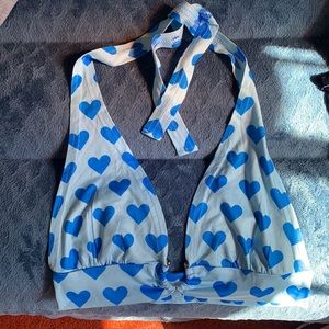 Blue heart crop tie up, from Shein